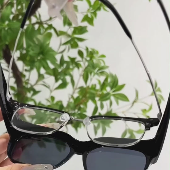 SunFit Original sliding on over a pair of prescription glasses