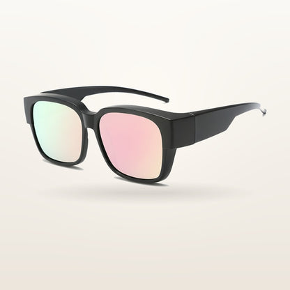 SunFit Ladies fit-over sunglasses in Black and Pink Mirror Classic, polarised lenses