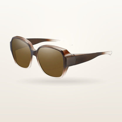 SunFit Ladies fit-over sunglasses, Brown Luna, studio shot on an off-white background