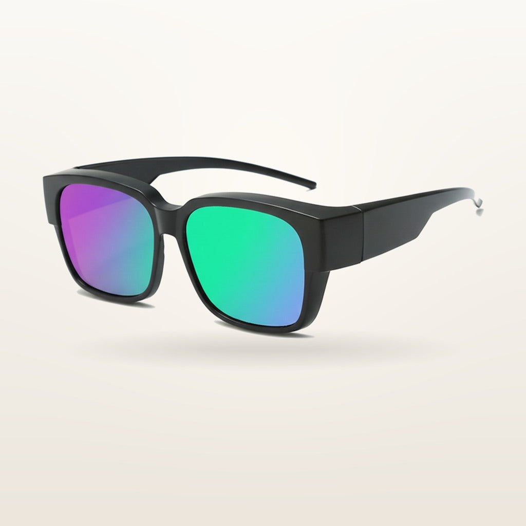 SunFit Ladies fit-over sunglasses, Green Mirror Classic, studio shot on an off-white background