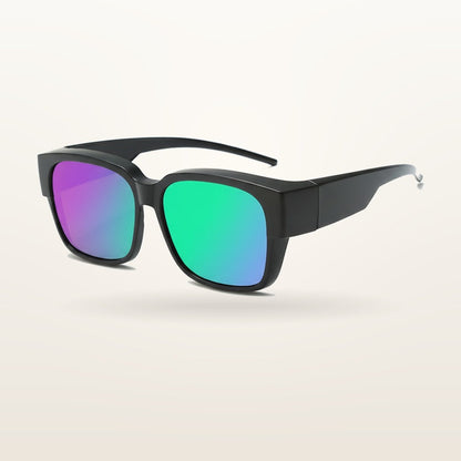 SunFit Ladies fit-over sunglasses, Green Mirror Classic, studio shot on an off-white background
