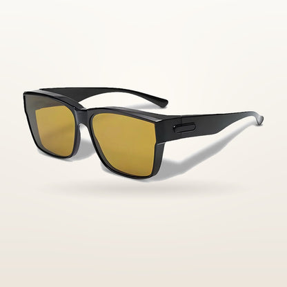 SunFit Men Classic fit-over sunglasses in black with sun-tinted lenses, studio shot on an off-white background