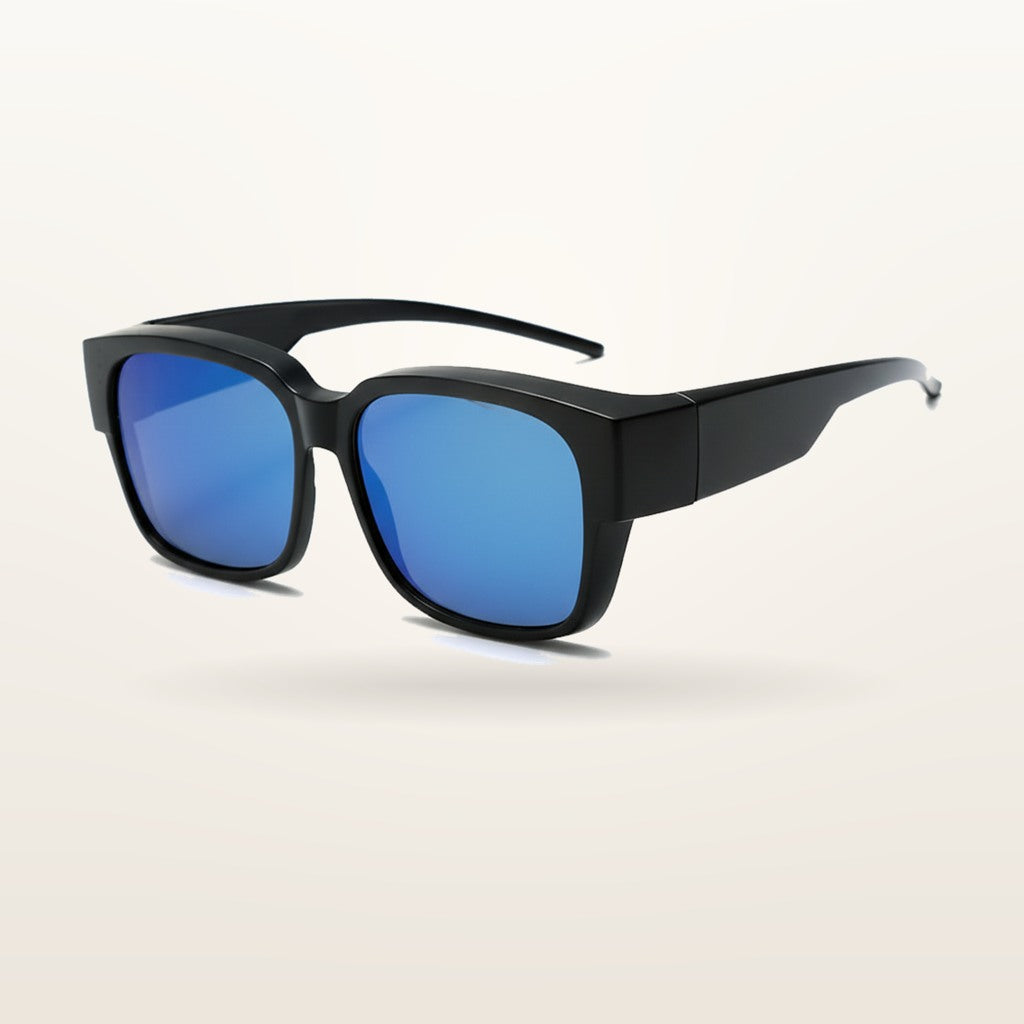 SunFit Men Classic fit-over sunglasses in blue mirror, studio shot on an off-white background