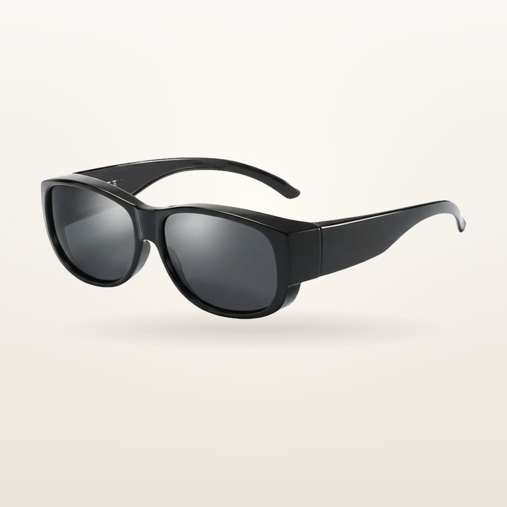 SunFit Men Classic Slim fit-over sunglasses in black, studio shot on an off-white background