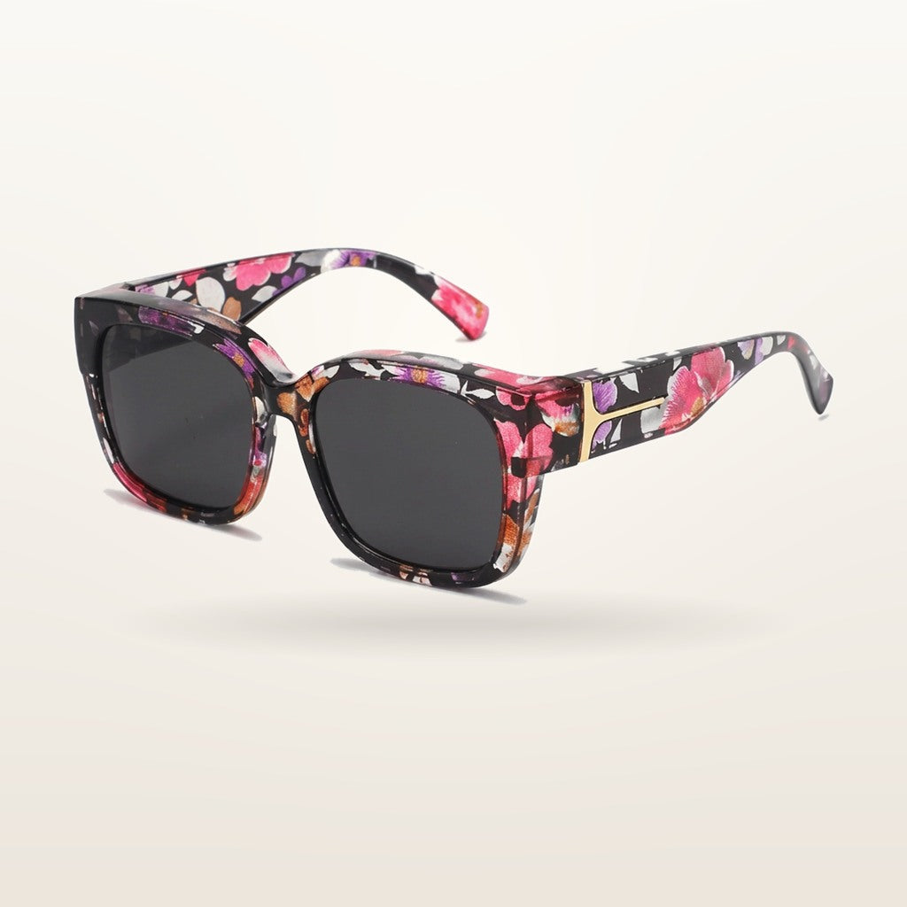SunFit Ladies fit-over sunglasses, Midnight Bloom Cross, studio shot on an off-white background