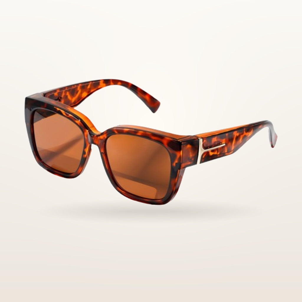 SunFit Ladies fit-over sunglasses, Tortoise Cross, studio shot on an off-white background
